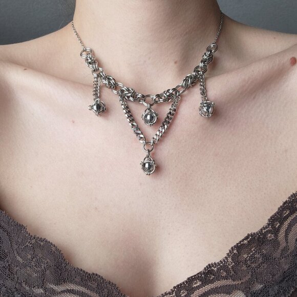 Gothic chunky silver chandelier medieval necklace ✦ unique statement necklace ✦ - Picture 1 of 8